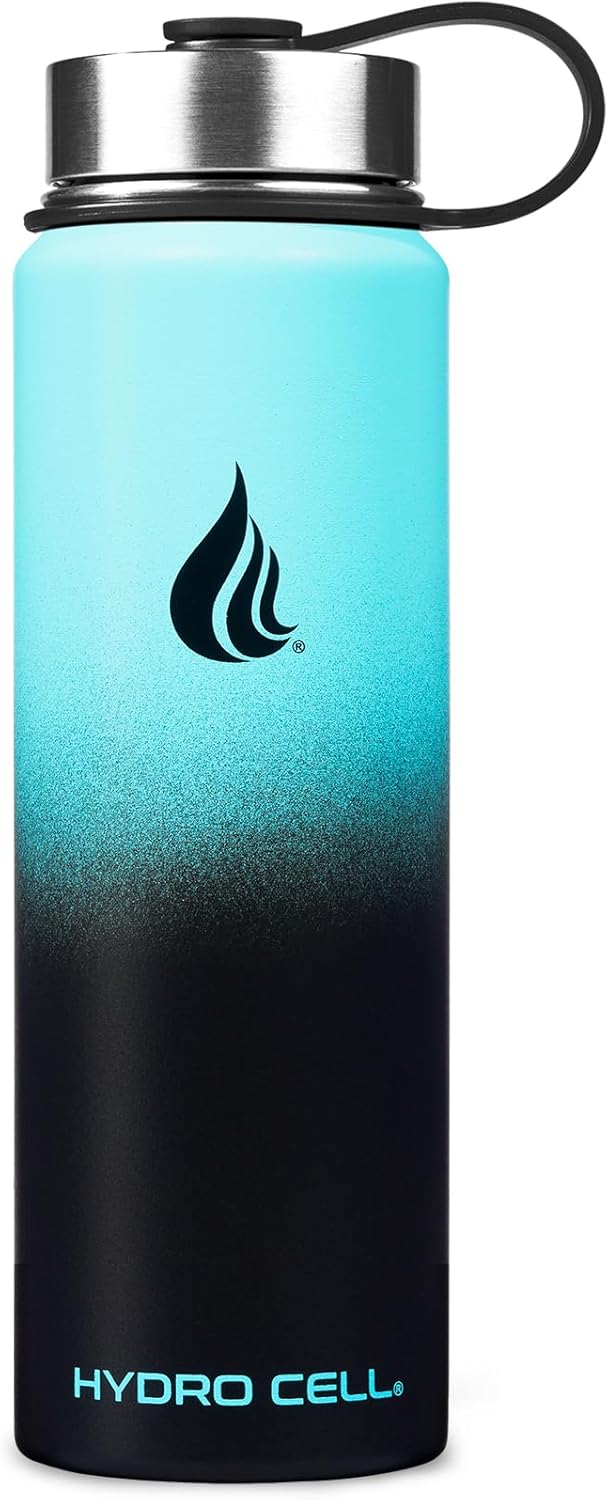 HYDRO CELL Stainless Steel Insulated Water Bottle with Straw - For Cold & Hot Drinks - Metal Vacuum Flask with Screw Cap and Modern Leakproof Sport Thermos for Adults (Teal/Black 24oz)