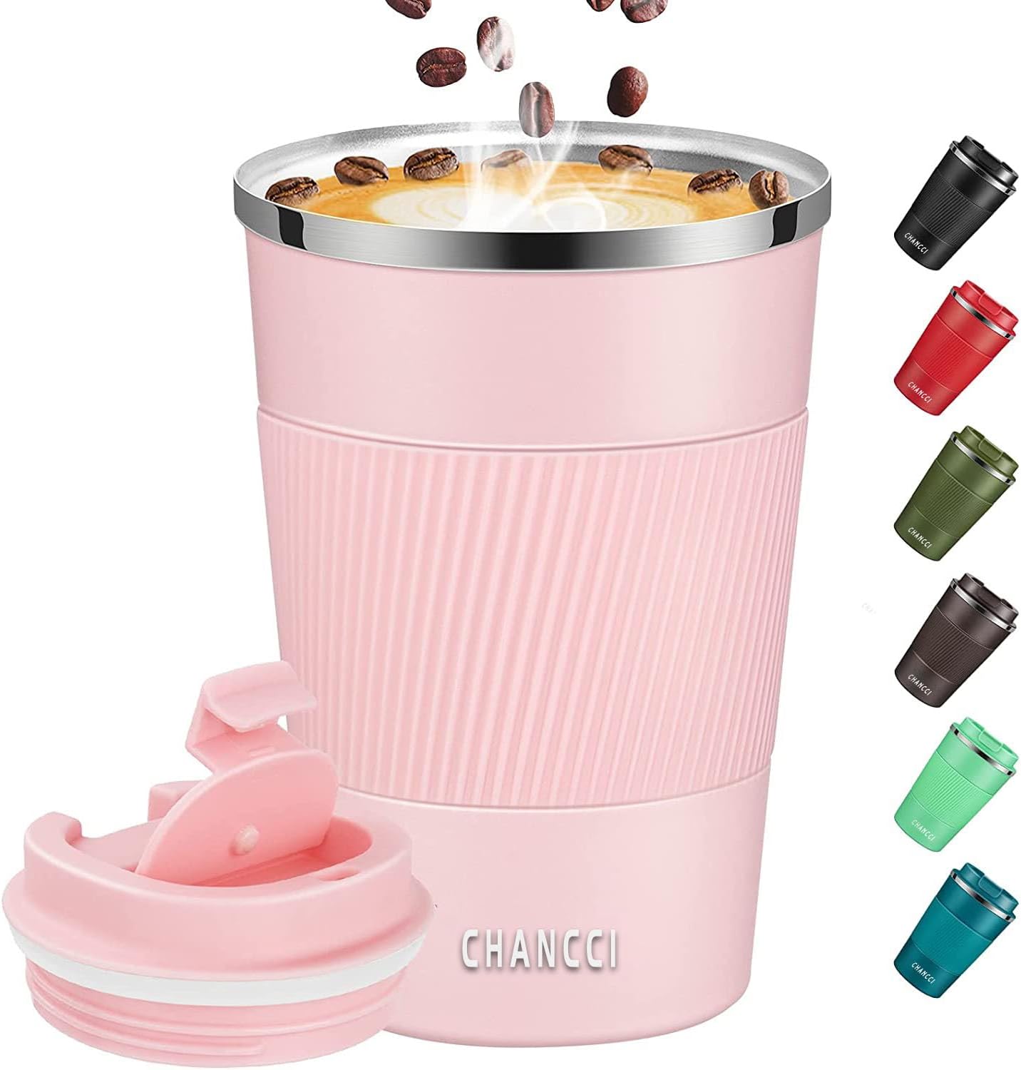 Travel Coffee Mug Spill Proof Leakproof 12 oz Insulated Coffee Mug with Screw Lid, Stainless Steel Vacuum Tumbler Reusable Thermal Coffee Cup to go for Hot and Cold Drinks -380ml, Pink