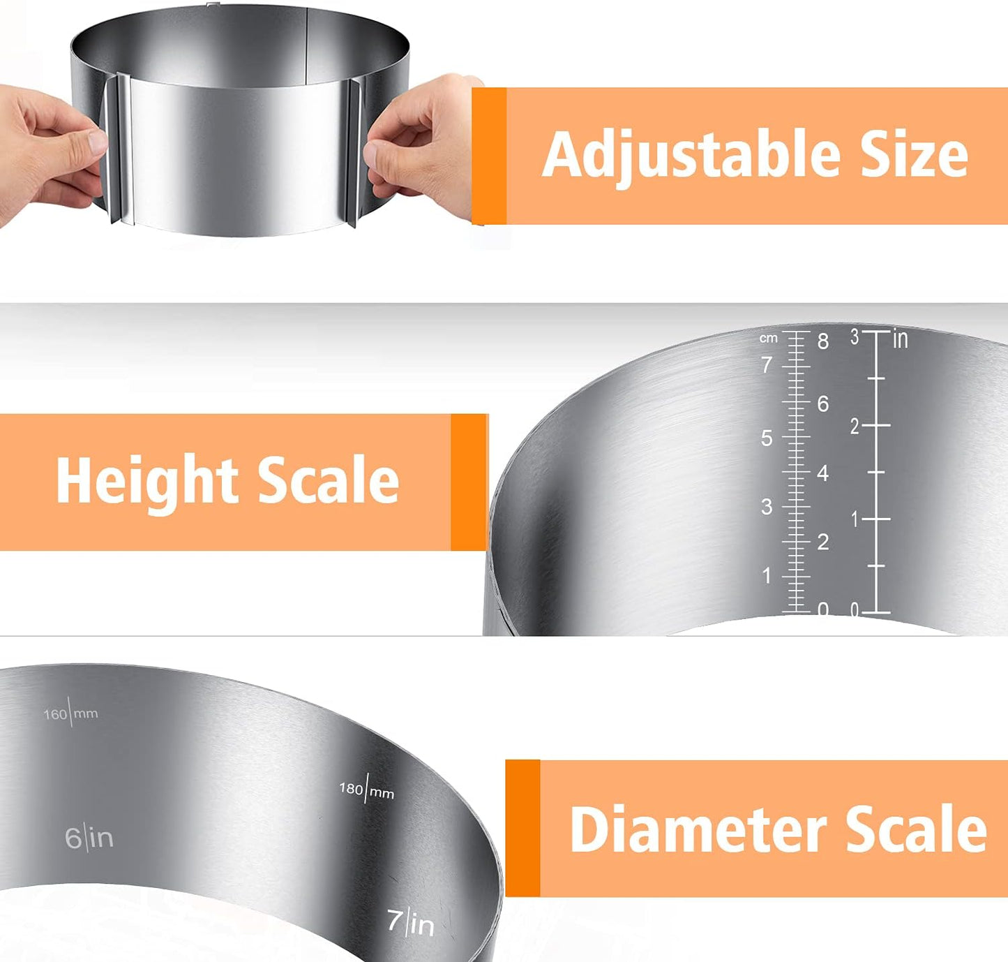 iNeibo Cake Ring, 6 to 12 Inch Adjustable Cake Mousse Mould Set, Stainless Steel Pastry Ring, Mousse Ring, Ring Mold for Baking (1 Cake Ring)