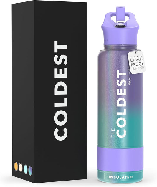 Coldest Insulated Water Bottle with Straw Lid - Stainless Steel Metal Insulated Bottle for Men & Women (Interstellar Reef Glitter, 40 oz)
