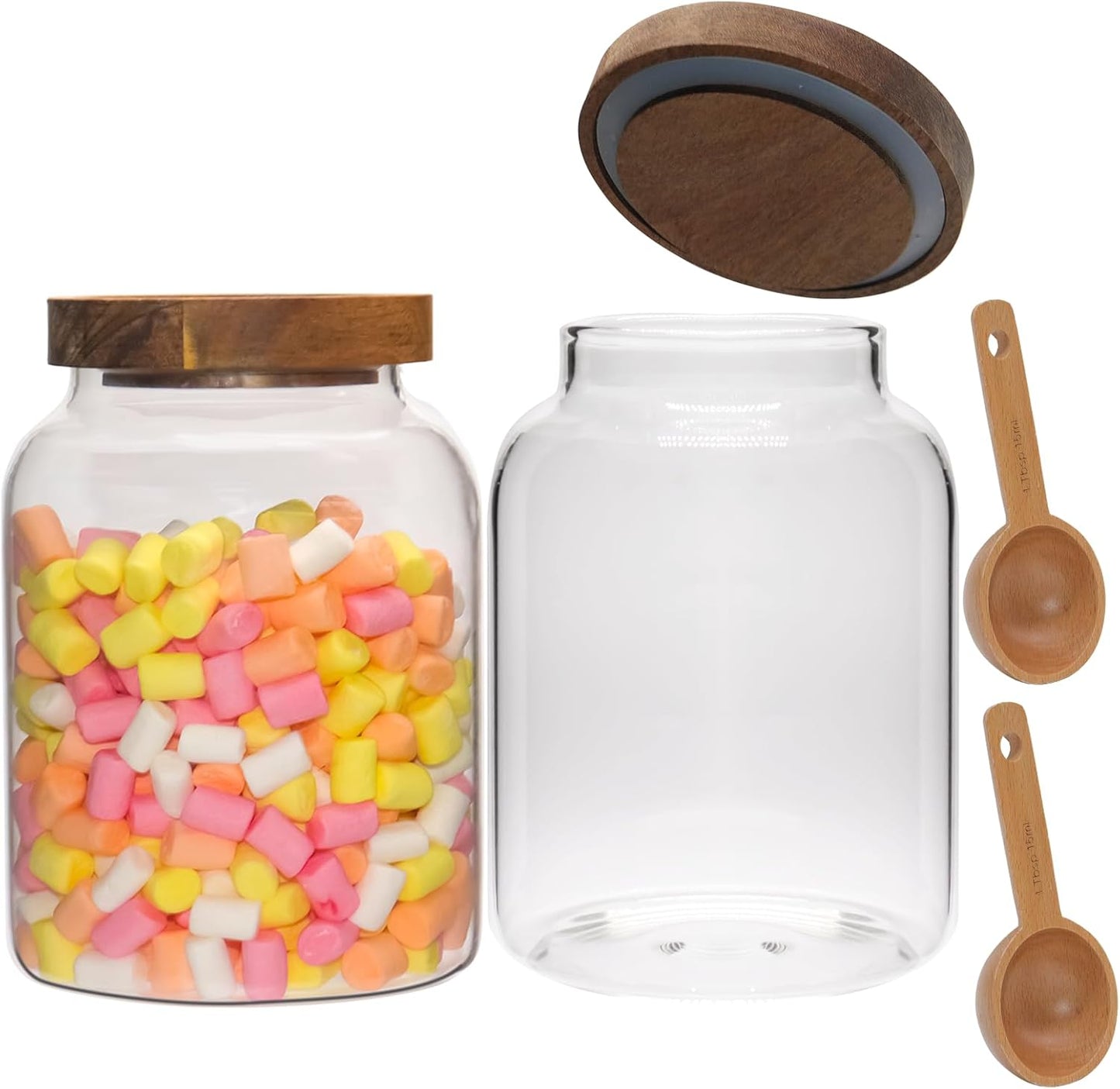 Vacuum Coffee Canister Glass Food Storage Jars With Airtight Lids Borosilicate Glass Coffee Canister Container for Coffee Beans & Grounds Tea Sugar Spices Kitchen (1200ml/40oz -2pack-with spoon)