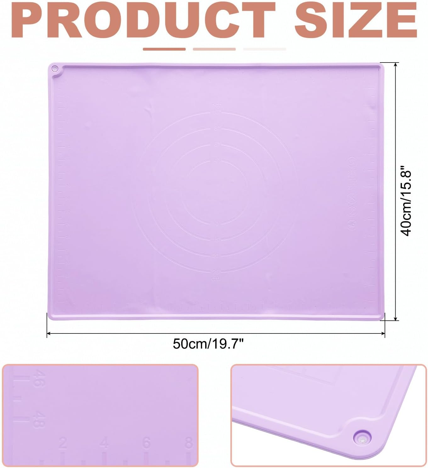 uxcell Silicone Pastry Mat, 19.7" x 15.8" Silicone Baking Mat with Measurements, Non-Stick Dough Rolling Mat for Making Pastry Cookies Bread Pizza Purple