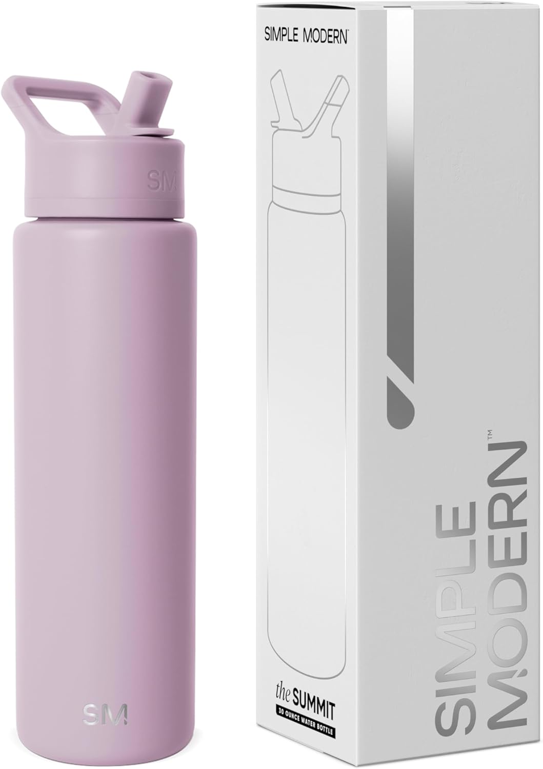 Simple Modern Water Bottle with Straw Lid | Vacuum Insulated Stainless Steel Metal Thermos | Reusable Leak Proof BPA-Free Flask for Sports Gym | Summit Collection | 30oz, Lavender Mist