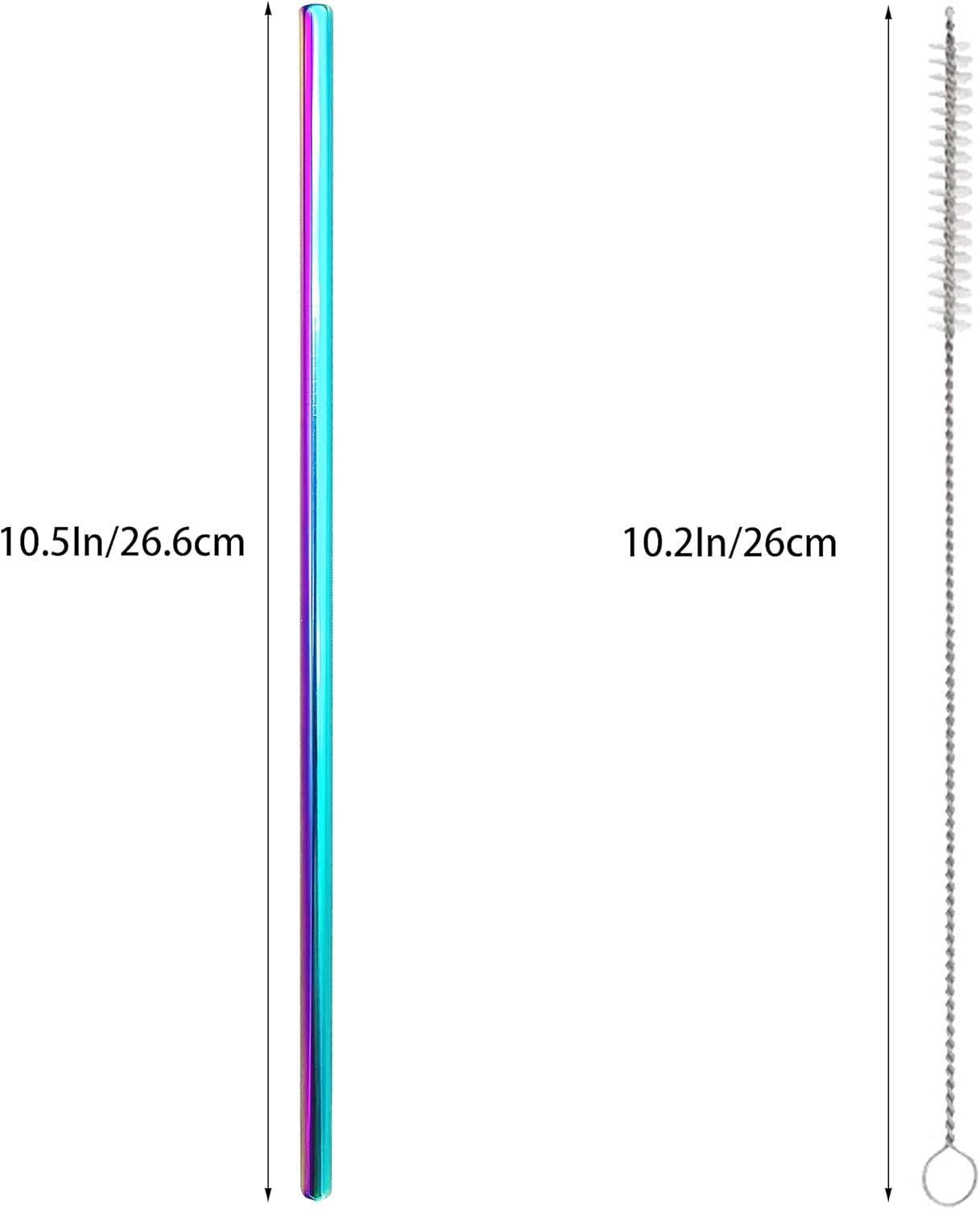 10 Pcs Stainless Steel Straws, Reusable Drinking Straws, Straight Metal Straw Sets with 2 Pcs Cleaning Brushes (10.5 Inch, Colorful)