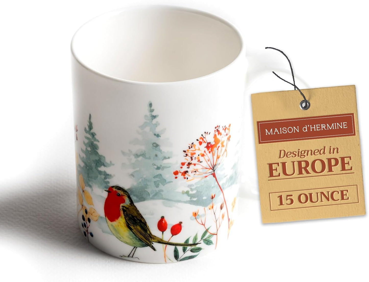 Maison d' Hermine Coffee Mug with Handles Fine Bone China Mugs Pack of One Tea Cups for Hot Beverages Cappuccino Latte Home Restaurant Office Perfect for Gift (Morzine - Chamonix, 15 Ounce)