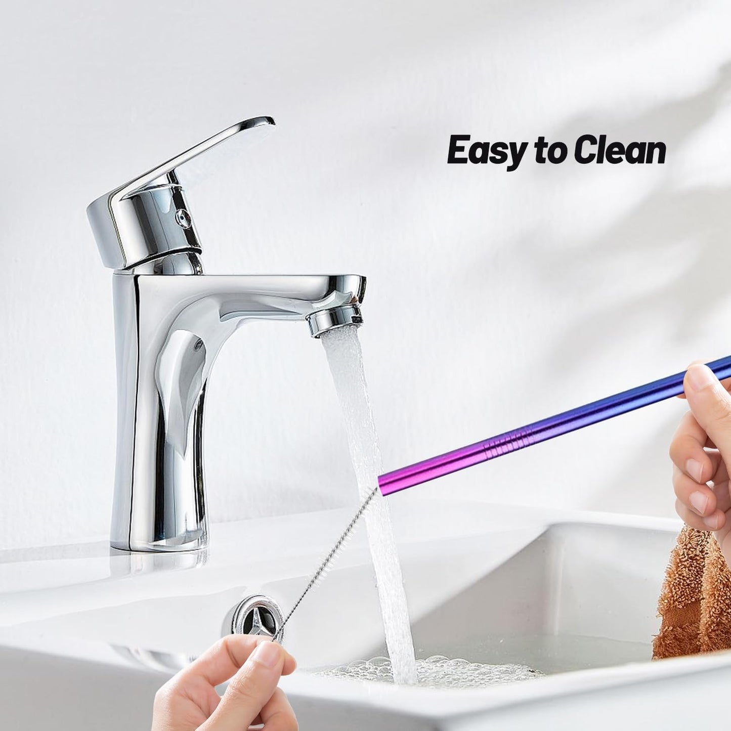 VEHHE Metal Stanley Straw, 12.5-inch Long Stainless Steel Stanley Cup Straw, 4 Pack Reusable Drinking Straws with Cleaning Brush for Stanley Cup Accessories(Rainbow)