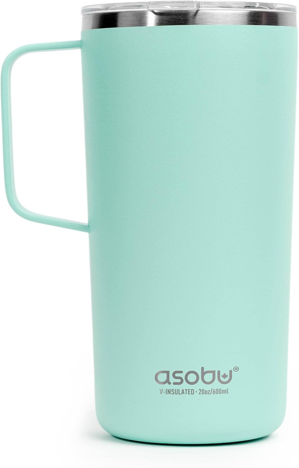 asobu Tower Mug Ceramic Inner Coated Insulated Stainless Steel Cup for Pure Tasting Coffee with Easy Hold Handle and Tritan Lid Fits Standard Cup Holders 20 Ounce Travel Mug (Mint)