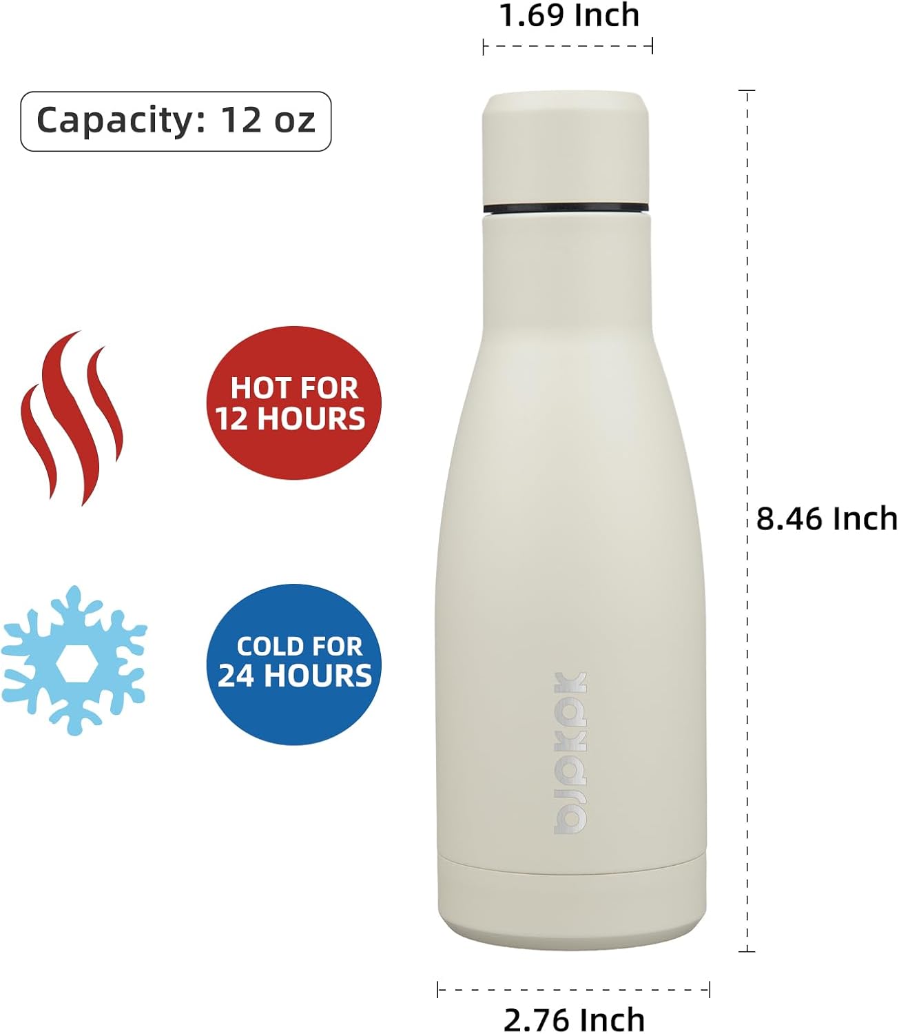 BJPKPK 12oz Water Bottles Stainless Steel Double Wall Vacuum Insulated Small Water Bottles for Travel,Beige