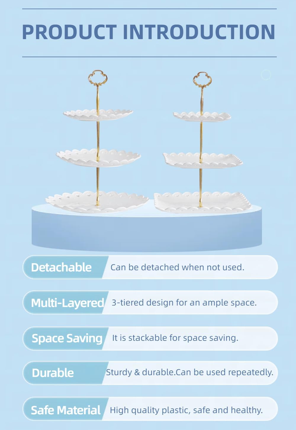 RAUVOLFIA 2 Pack of Plastic Round & Square Dessert Cupcake Stand, 3 Tier Cup Cake Holder Tower for Tea Party/Birthday/Wedding, Plastic Tiered Serving Tray (White)