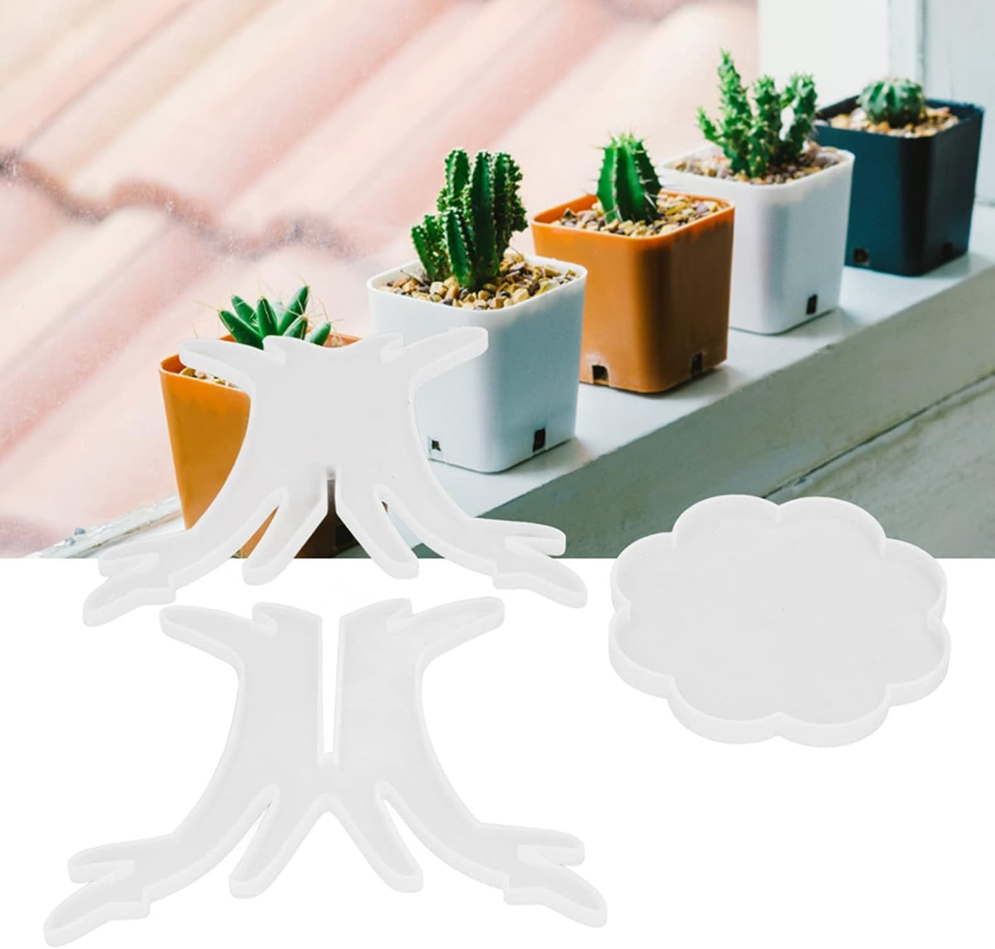 3Pcs DIY Silicone Flower Pot Shelf Mold Easy Demoulding Unique Shape Suitable for Resin Crafts (Branch Mold 60-730)