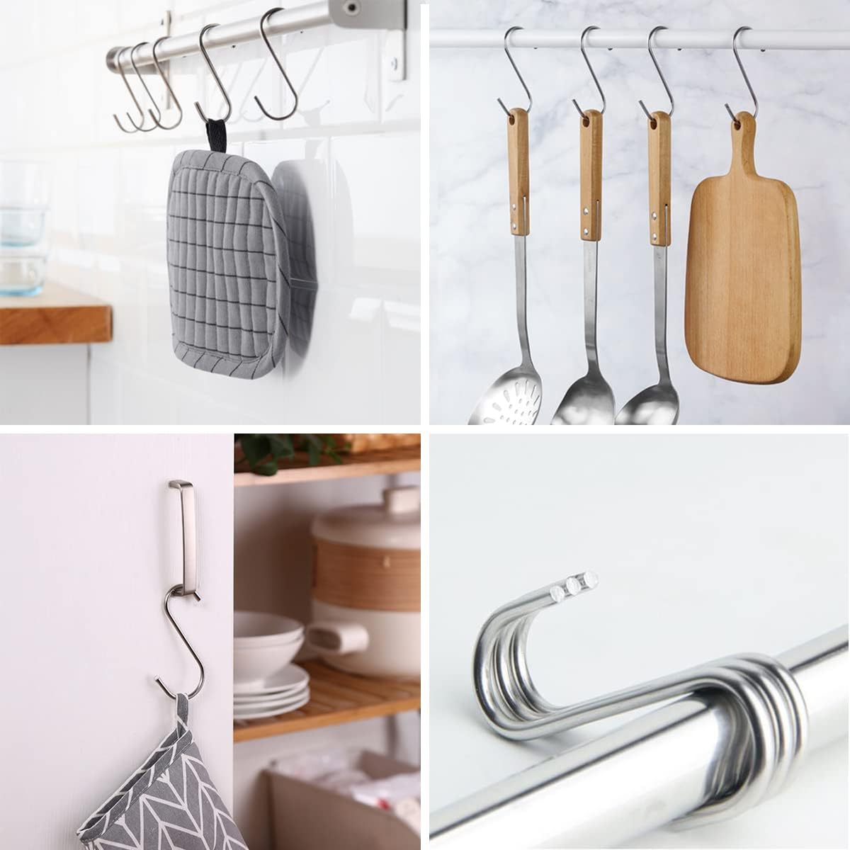 100-Pack Stainless Steel S Hooks - Heavy Duty, Reusable, Modern/Minimalist Design, Perfect for Kitchen, Closet, Bathroom, Rack, Shelf, Holder, Garment, Coat, Towel, Plant, Tool