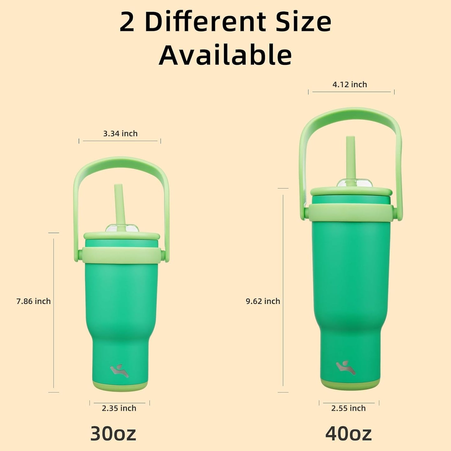 30 oz Tumbler with Side Handle, Insulated Water Bottle with Straw and 2 in 1 Lid, Stainless Steel Cup Travel Coffee Mug for Sports Office Gym,Olive Green