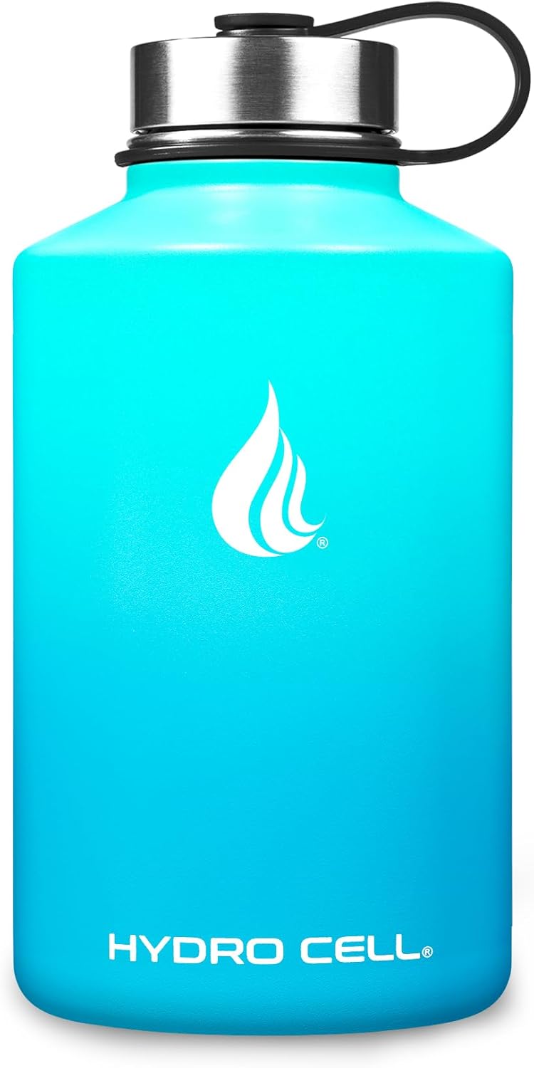 HYDRO CELL Stainless Steel Insulated Water Bottle with Straw - For Cold & Hot Drinks - Metal Vacuum Flask with Screw Cap and Modern Leakproof Sport Thermos for Adults (Teal/Blue 64oz)