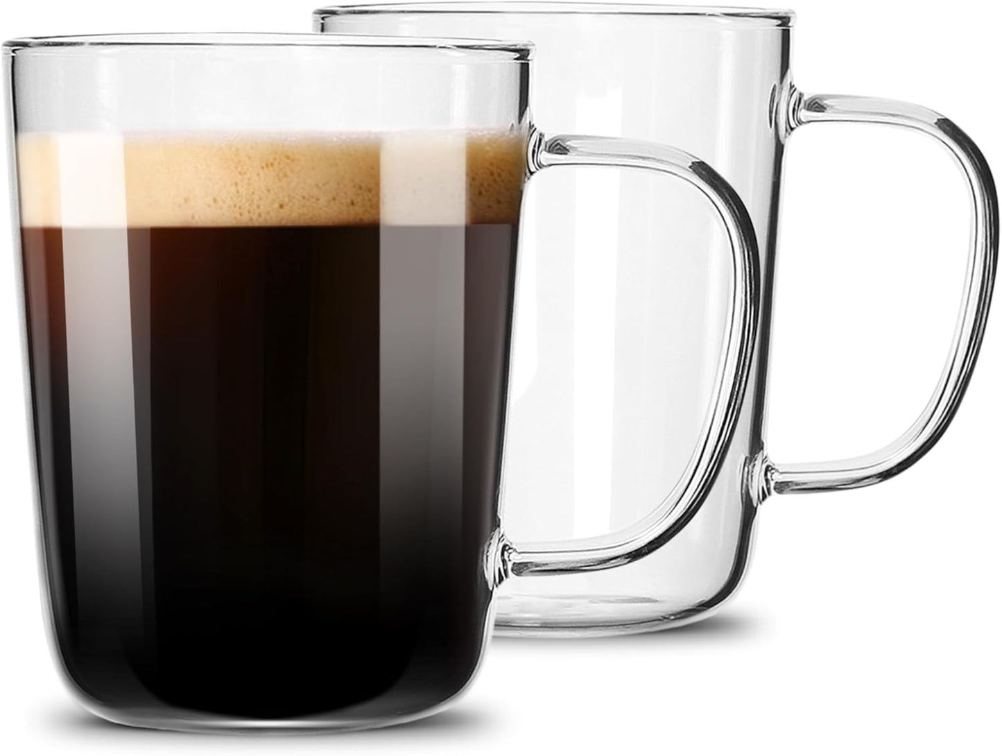LUXU Glass Coffee Mugs(Set of 2)-17 oz,Clear Beer Mugs,Glass Tea Cups with Comfortable Handle,Lead-free Drinking Glasses,Perfect for Latte,Espresso,Juice,Water,Milk or Hot and Cold Beverage
