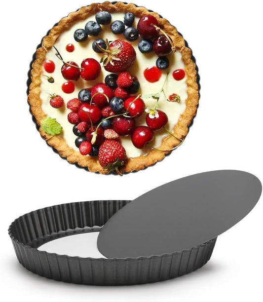 Beasea Mini Tart Pans for Baking, 2pcs 8 Inch Tart Pan with Removable Bottom Small Non Stick Carbon Steel Quiche Pie Pans for Oven Baking