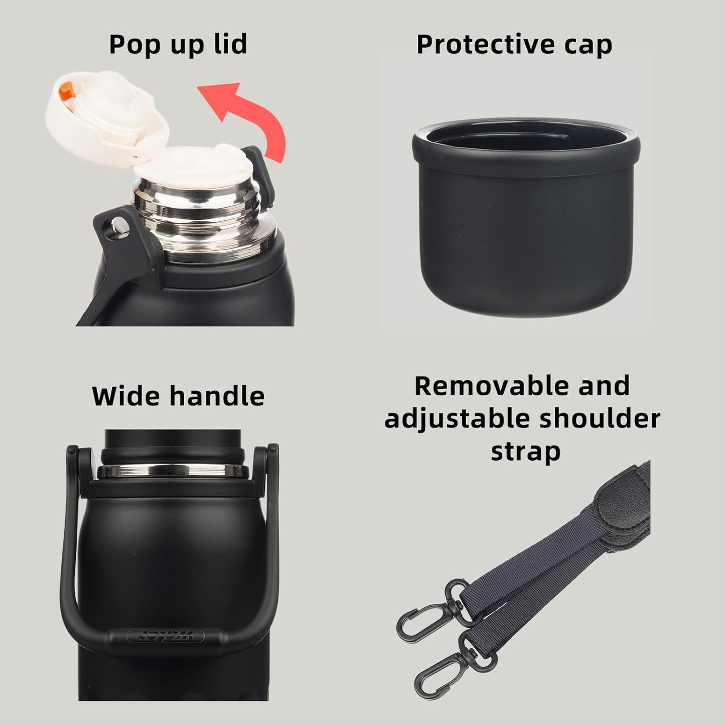 BJPKPK Insulated Water Bottle 40oz Stainless Steel Water Bottles with Handle and Cup Lid Travel Metal Thermos,Black