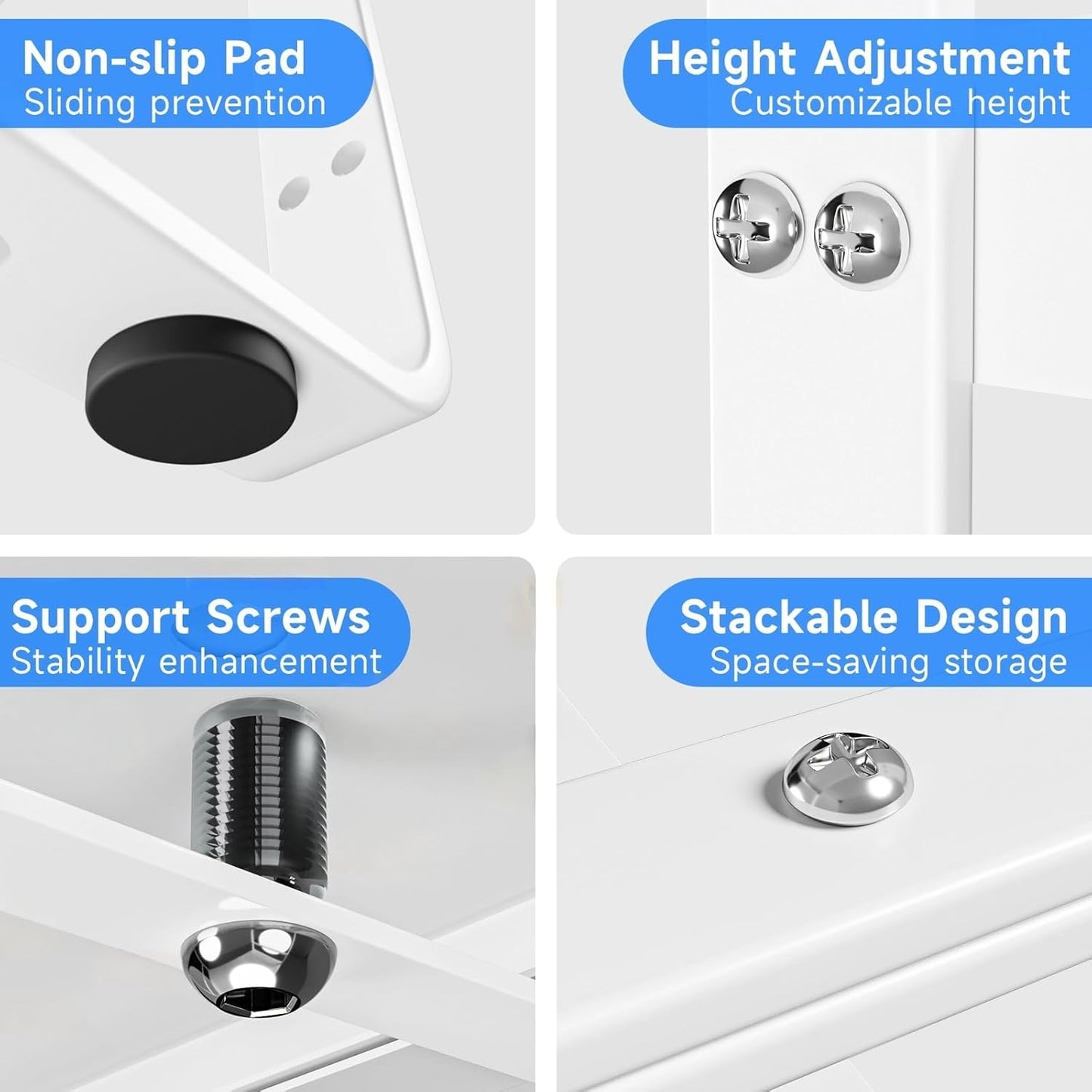 Expandable Cabinet Shelf Organizer, Stackable Kitchen Pantry Counter Storage, Adjustable Closet Cupboard Stand Rack Risers Spice Organization 80LBS Heavy Duty White Small 2 Pack