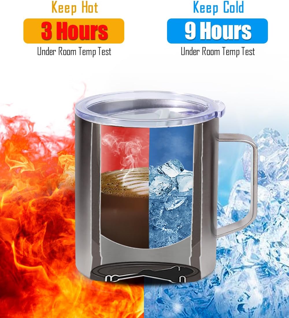 SUNWILL Travel Coffee Mug with Lid, Insulated Tumbler with Handle, 14 oz Stainless Steel Cup for Ice, Water, Tea, Rose Gold