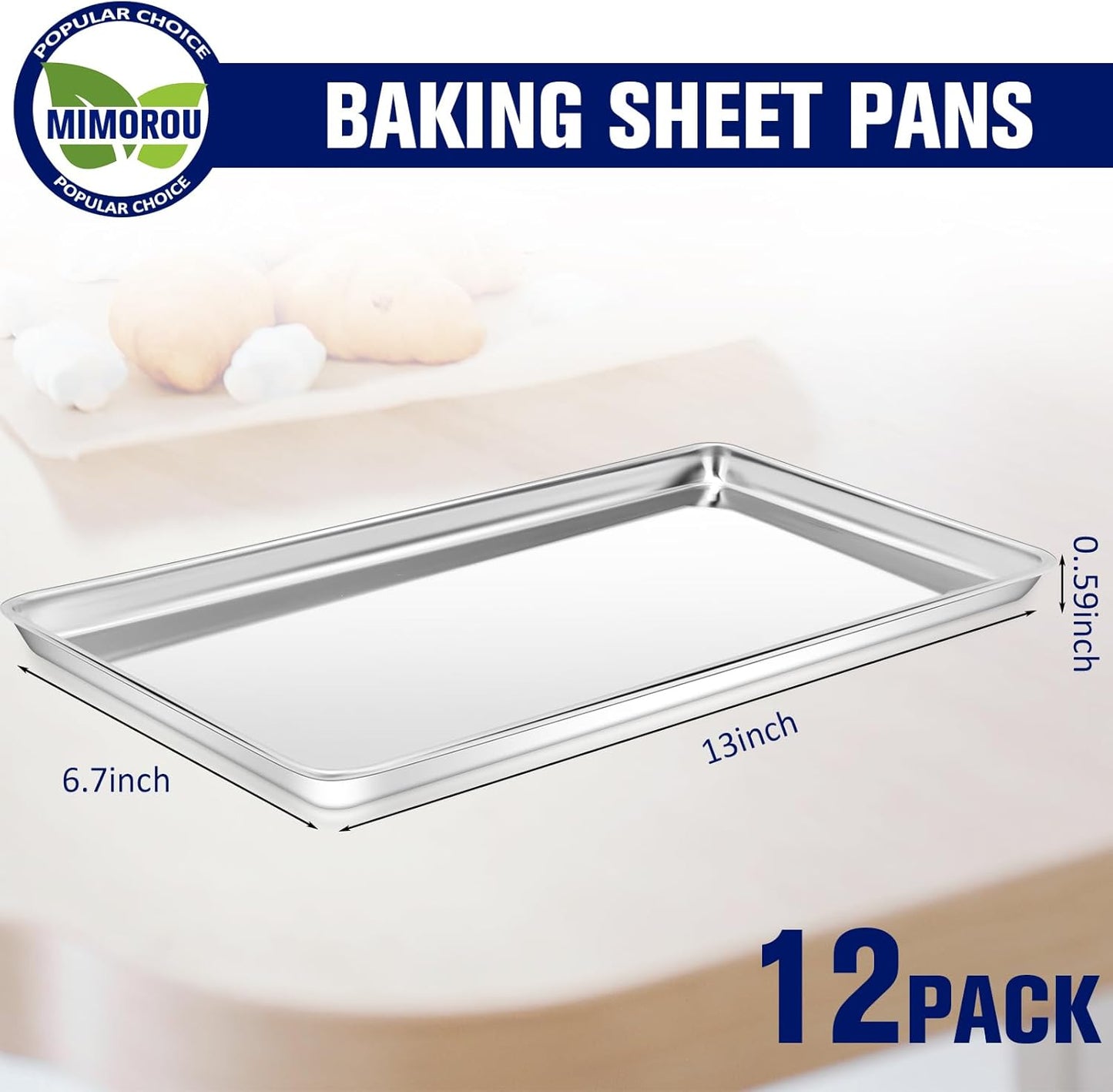 Mimorou 12 Pcs Baking Sheet Stainless Steel Cookie Small Metal Sheet Pans Professional Rectangle Oven Trays Kitchen Baking Cooking Oven and Toaster, Dishwasher Safe