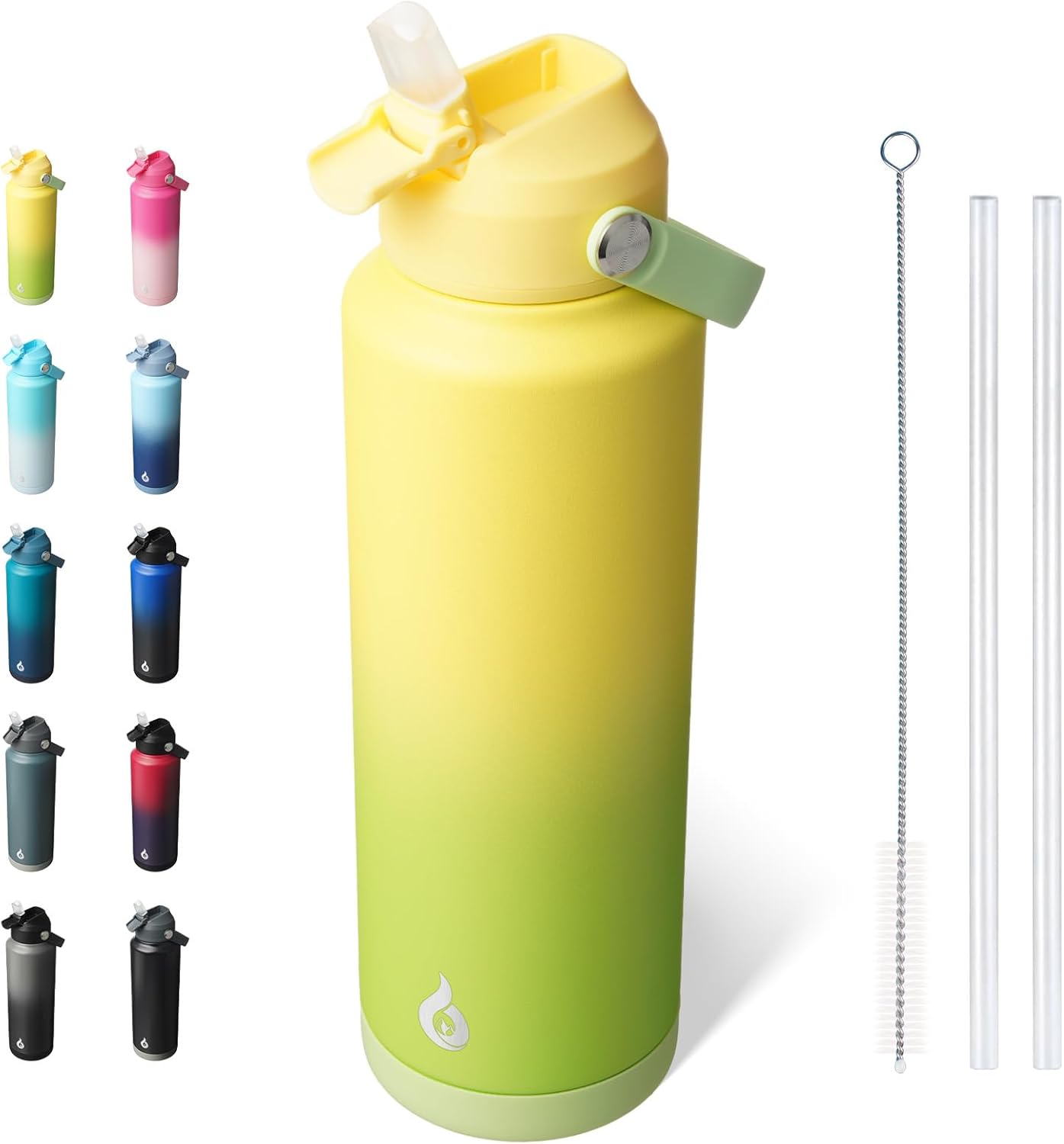 BJPKPK Insulated Water Bottle with Straw Lid, 40oz Large Thermos, BPA Free Leak Proof Stainless Steel Metal Water Bottles, Tumblers, Cups, Flasks for Travel, Sports,Fresh Green