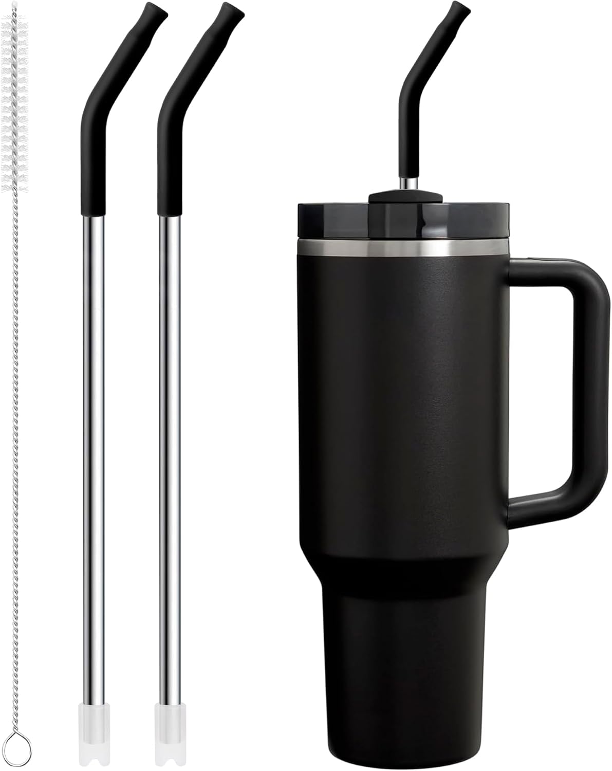 Snowfall Metal Straw for Stanley 40 OZ Cup, Long Reusable Stainless Steel Replacement Straws with Silicone Tip for Simple Modern 40 OZ Tumbler (Black)