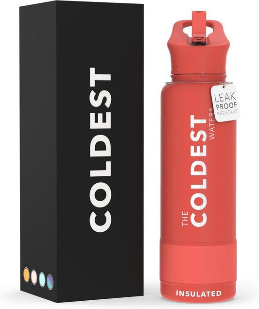 Coldest Insulated Water Bottle with Straw Lid - Stainless Steel Metal Insulated Bottle for Men & Women (Crimson Red, 40 oz)