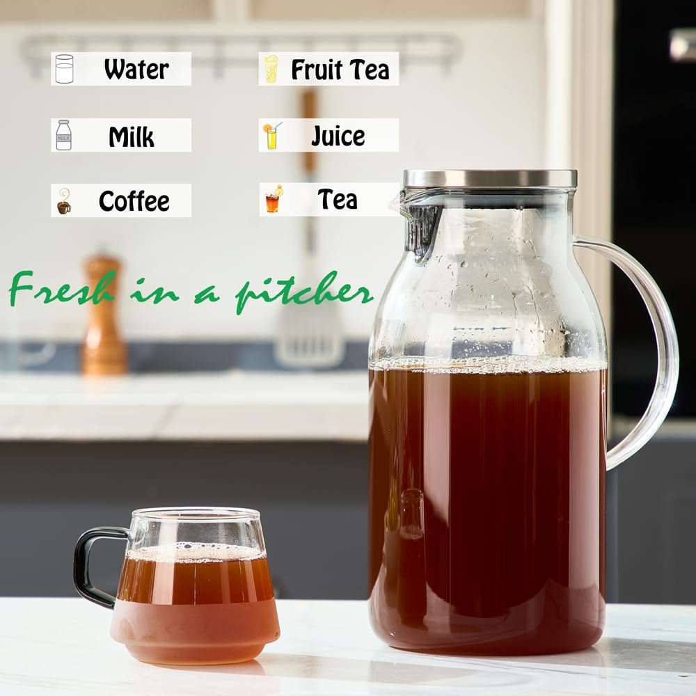 Karafu Glass Pitcher with Lid, 100 Ounces Wide Mouth Heat Resistant Water Jug for Hot/Cold Water, Ice tea and Juice Beverage