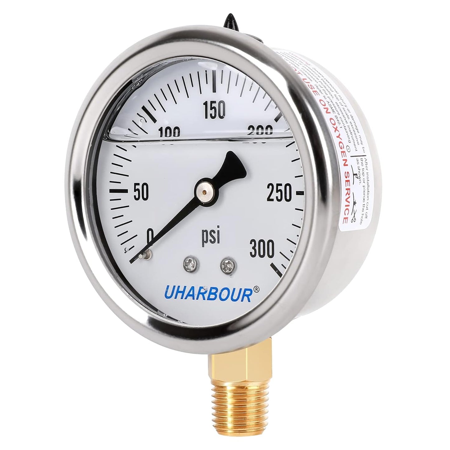 Glycerin Filled Pressure Gauge with 304 Stainless Steel Case, 2.5" Dial Size, 0-300Psi, High Accuracy, 1/4" NPT Center Lower Mount with Single Scale (psi).…