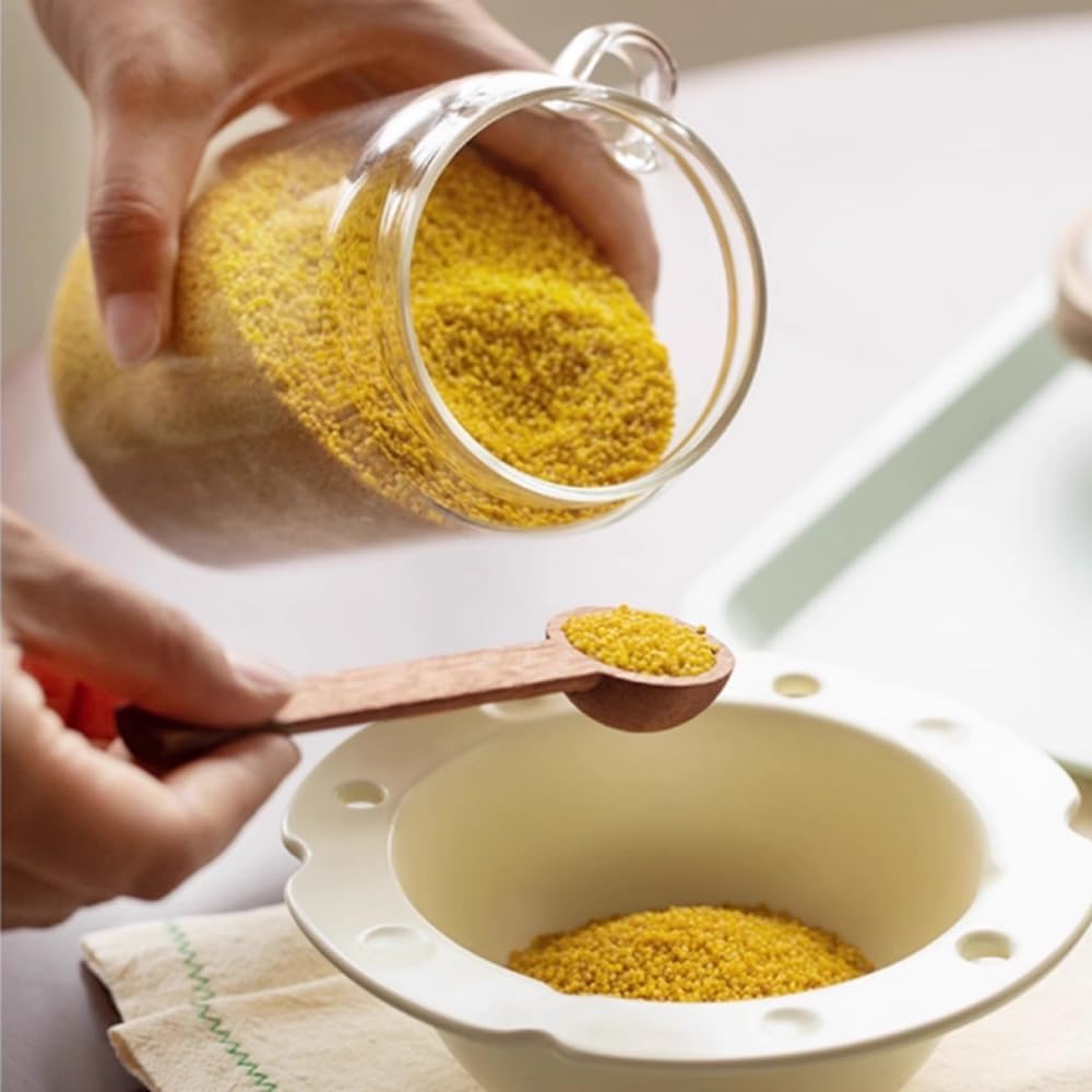 Set of 3 Glass Jars Containers with Wooden Handles Lids and Scoop Clear Canister Jars Set with Spoon for Kitchen Food Storage Coffee Tea Sugar Decorative Countertop Organization Jars 25 oz