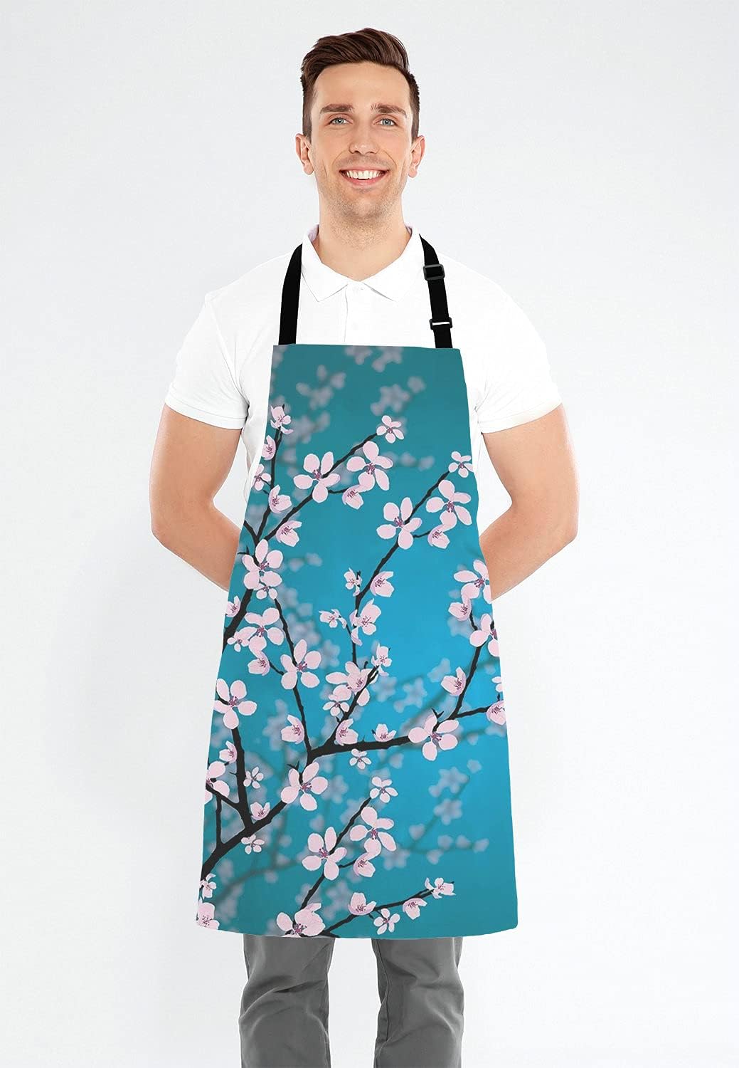 Spring Japanese Flowers Kitchen Cooking BBQ Chef Apron,Funny Apron for Men, Women - Dad Presents, Presents for Men - Birthday, Mothers Day Presents for Mom, Wife, Husband, Brother, Friends