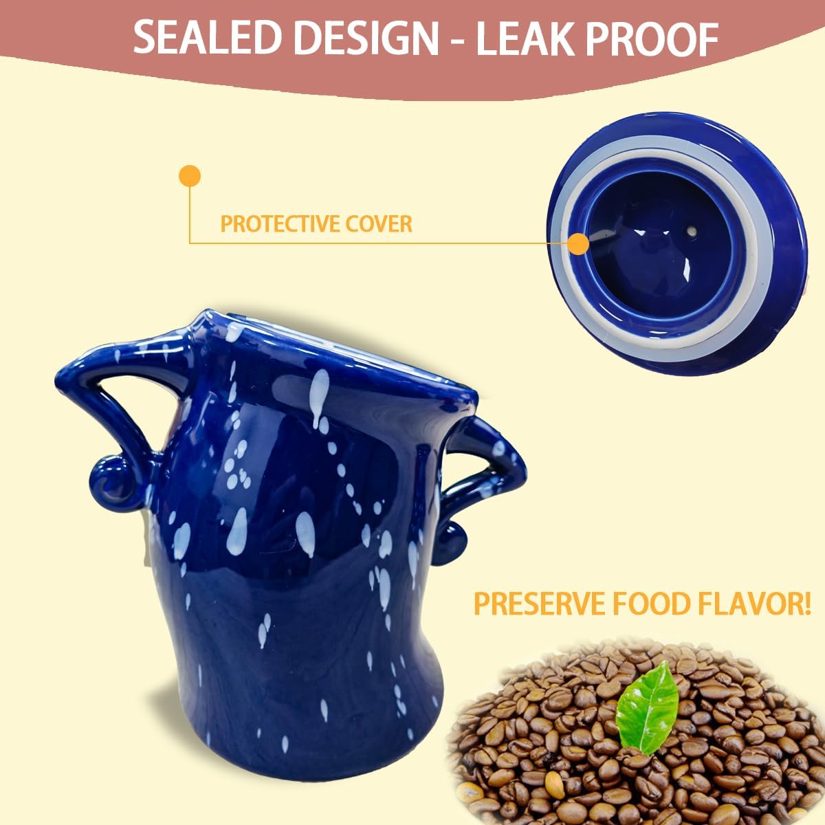 Canister With Attitude - 1.2L Ceramic Storage Jar with Lid, Airtight Kitchen Canisters Set for Coffee, Sugar & Tea | Farmhouse Flour Sugar Storage Container, Handmade with Spoon Rest (Gyan+White)