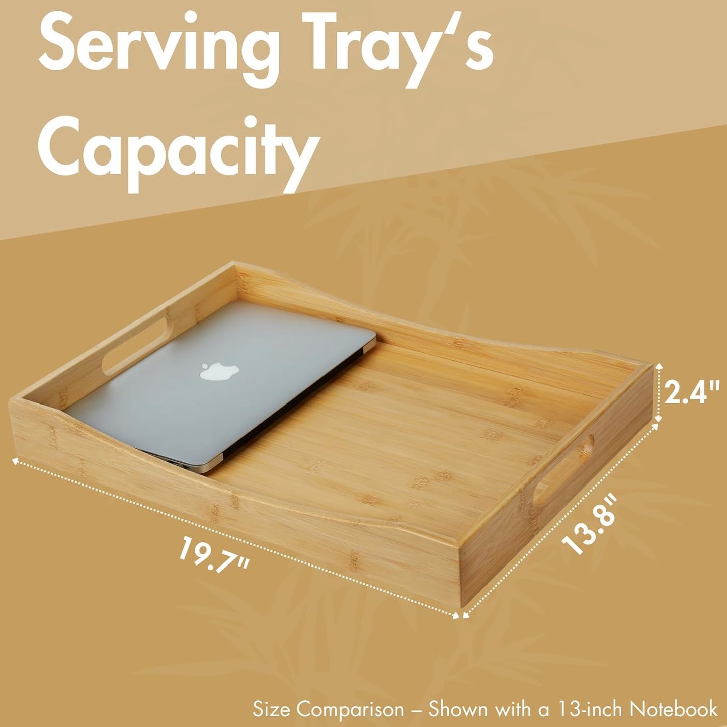 Gobam Bamboo Serving Tray with Handles, 19.7 x 13.8 inch Rectangular Decorative Tray for Entryway, Kitchen, Dining & Living Room, Large Wooden Breakfast Trays for Bed, Coffee Table & Ottoman