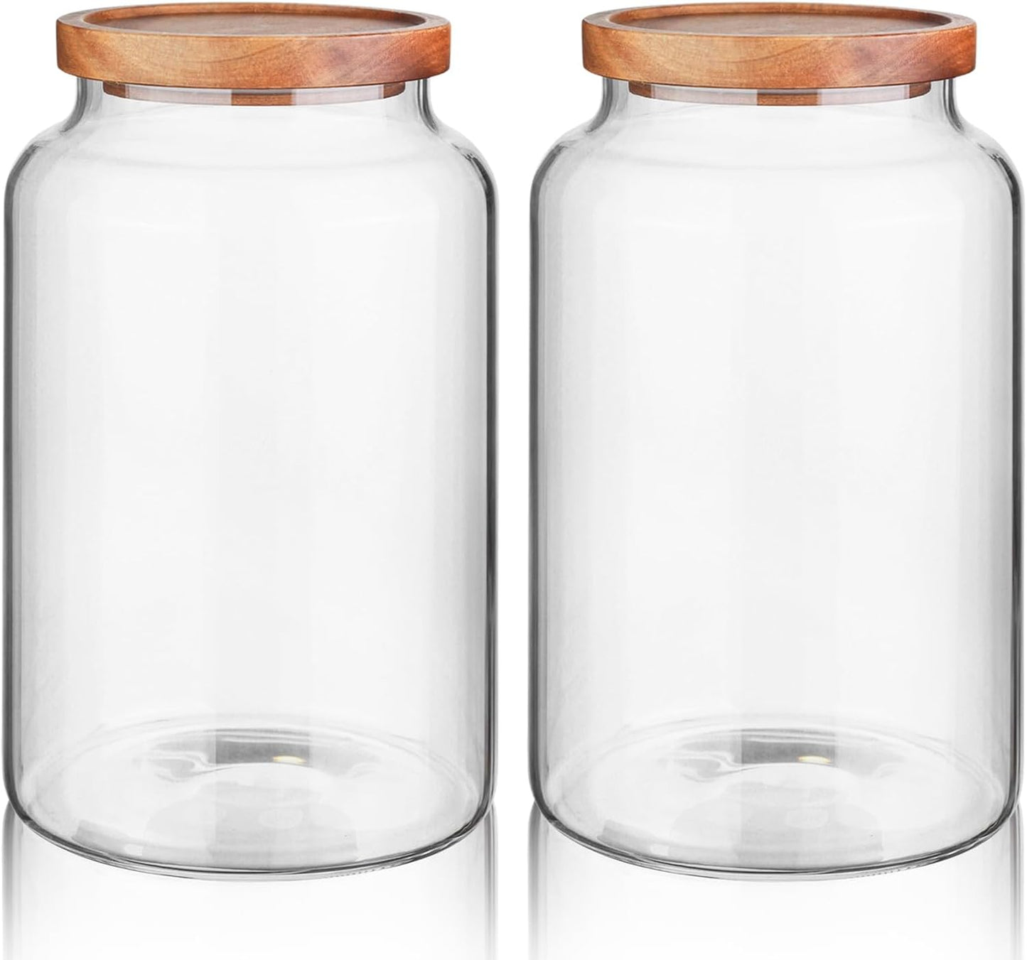 Labina Glass Storage Container Airtight Food Jars Kitchen Canister with Wood Lids, 88 Oz Wide Mouth Pantry Organization Glass Jar for Flour, Sugar, Cookie, Spagetti, Nuts and Candy (2 Pack)