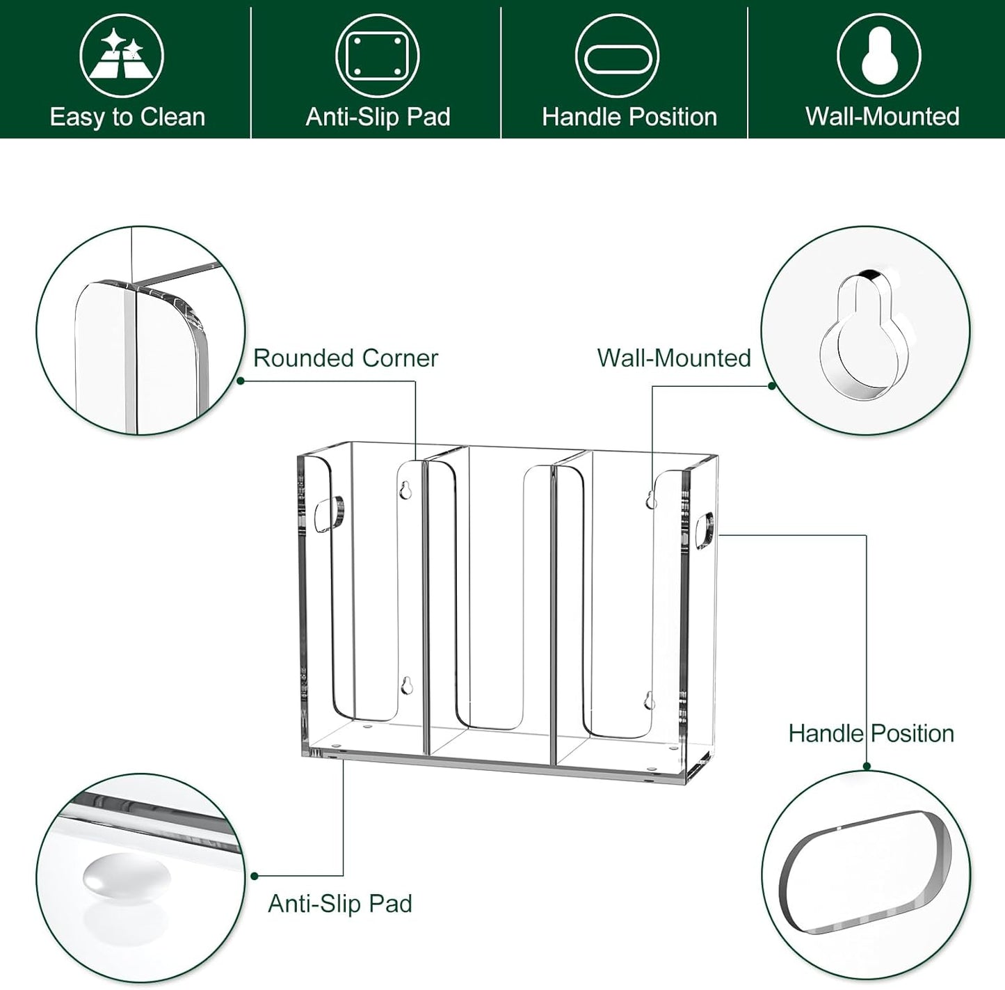 Disposable Coffee Cup Dispenser with Handles, Countertop or Wall Mount Hot/Cold Drink Cup and Lid Holder - Bathroom/Kitchen/Office Acrylic Cup Lid Storage Organizer (3 Compartments, Clear)