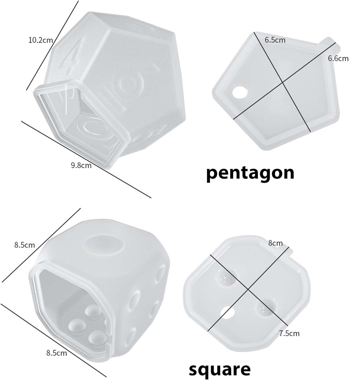 4 Pack Resin Mold Set - 4 Inch Dice, Triangle, Pentagon, 3D Candle & Chocolate Mold for Resin Candle & Soap Making
