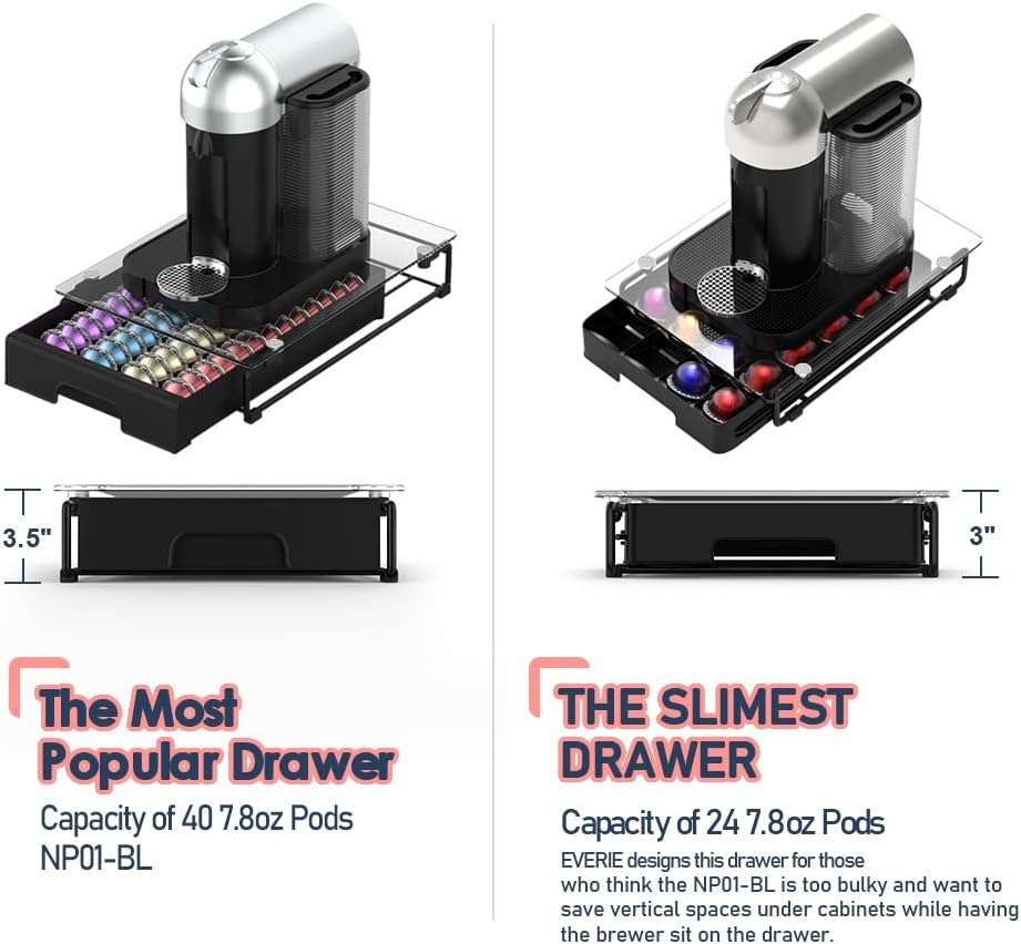 EVERIE 3'' SLIM Crystal Tempered Glass Organizer Drawer Holder Compatible with Nespresso Vertuo Capsules, Compatible with 24 Vertuoline Pods, NP06