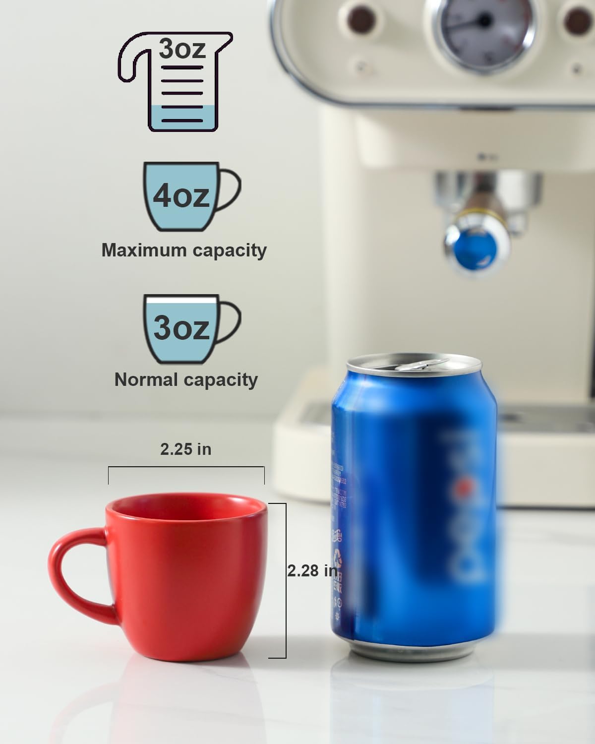 Hasense Ceramic 3 OZ Espresso Cups, Porcelain Espresso Demitasse Cups Set of 4 for Double shot, Lungo and Ristretto, Tiny Italian Expresso Shot Coffee Mugs for Home and Office, Red