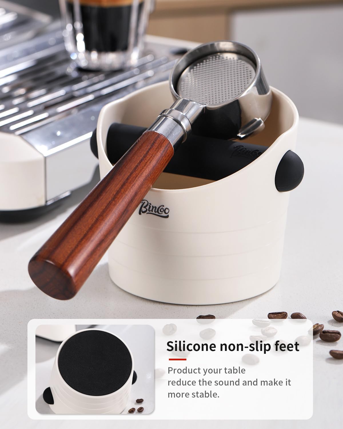 Bincoo Small Coffee Knock Box 4.5 Inch - Espresso Accessories for Coffee Grounds Container - Multifunctional, Suitable for Home & Bar.(White)