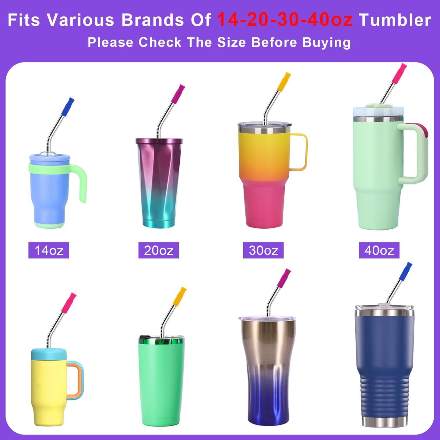 Newly Upgraded 10.5In Metal Straws Reusable Set 6 PCS with12 Silicone Accessories, 2 Straw Brush, 1 Storage Case, BPA Free, Eco-Friendly Stainless Steel Straws for 14, 20, 30,40 oz Tumbler