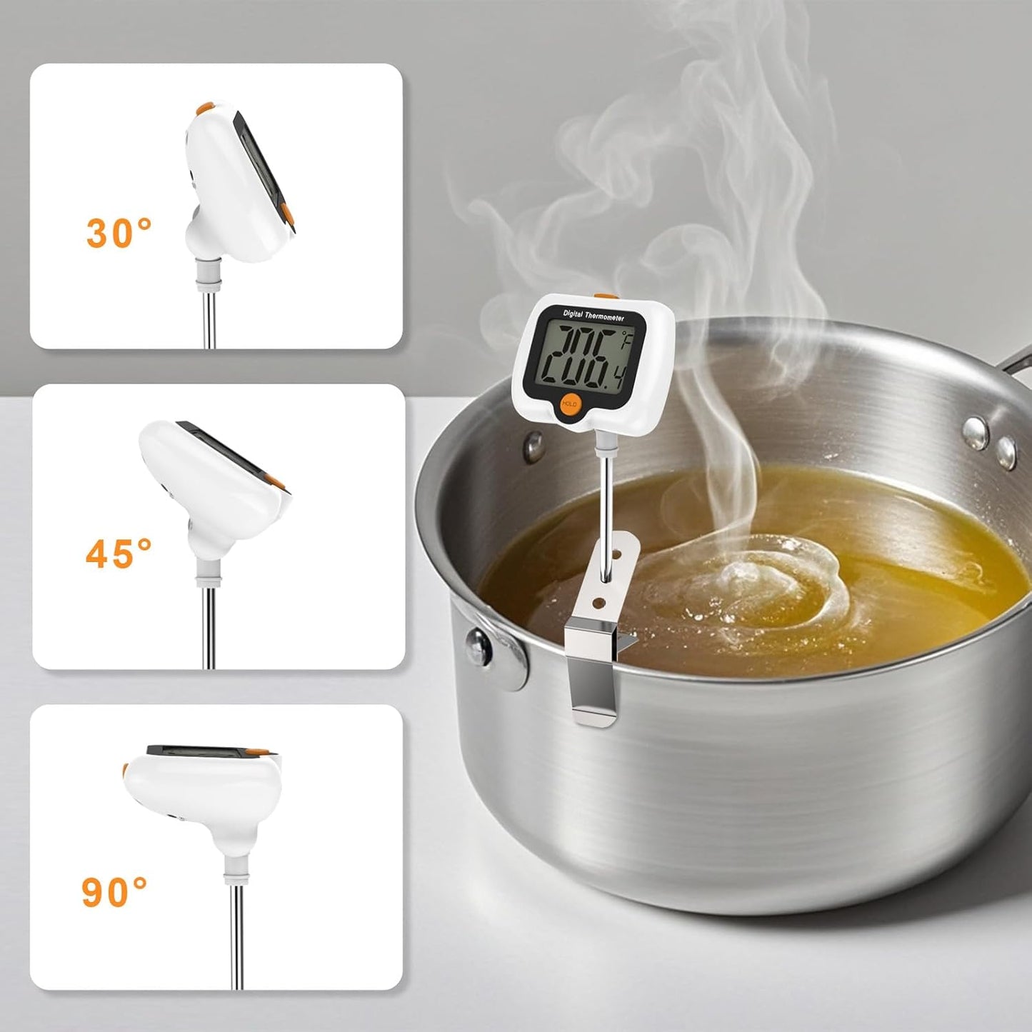 Candy Thermometer for Candy Making with Rotatable Large Display 10'' Long Probe,Digital Instant Read Candy Thermometer with Pot Clip,Candle Smoker, Oil Cooking (Blue)