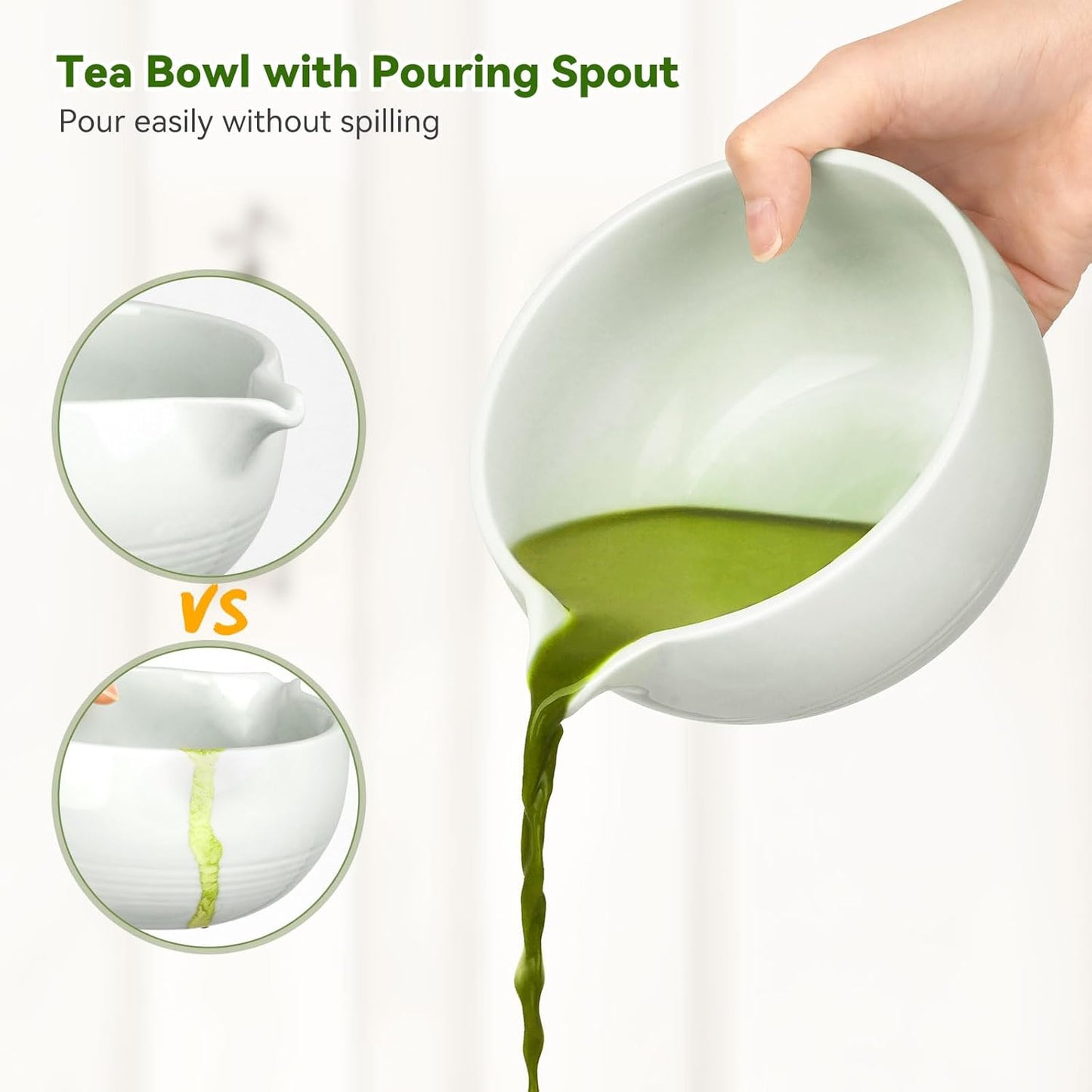 Matcha Tea Set 10-Pcs Kit, Whisk and Bowl with Spout & Measuring Spoon, Japanese Tea Making Tools, Grey