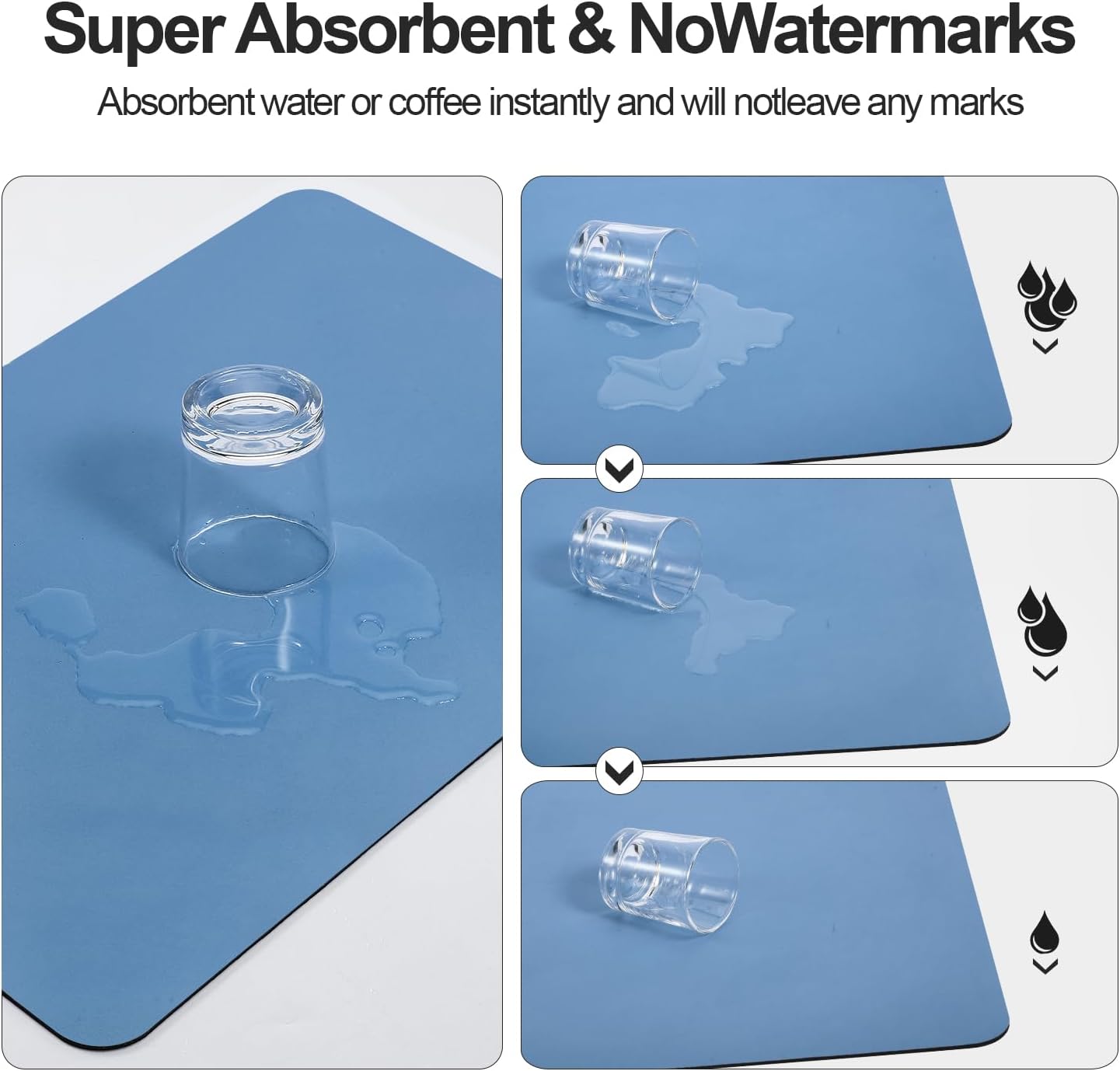 Dish Drying Mat for Kitchen Counter | Coffee Bar Mat for Countertops | Heat Resistant Drainer Mat with Non-slip Rubber Backed | Hide Stain Kitchen Absorbent Draining Mat | Blue 16"x24"