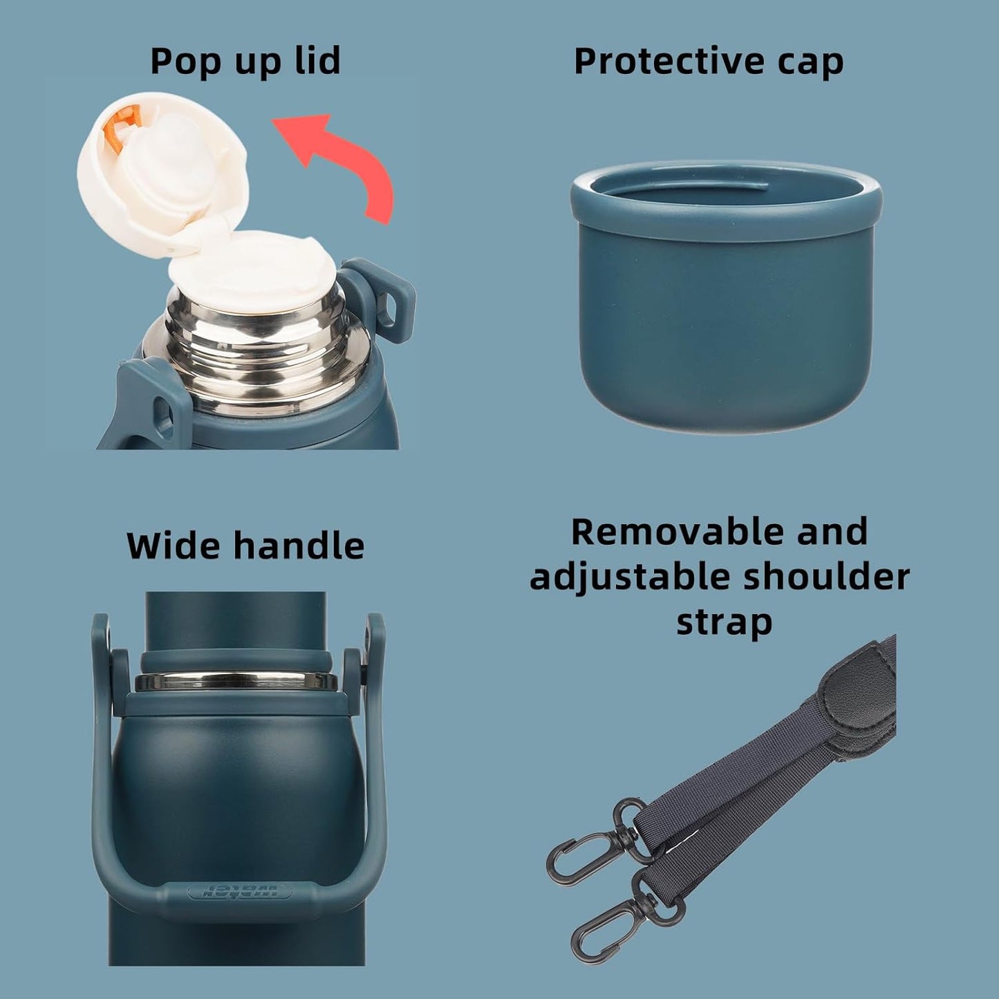 BJPKPK Insulated 40oz Thermos Disherwasher Safe Water Bottle with Lid and Carry Handle Stainless Steel Water Bottles for Sports,Navy Blue