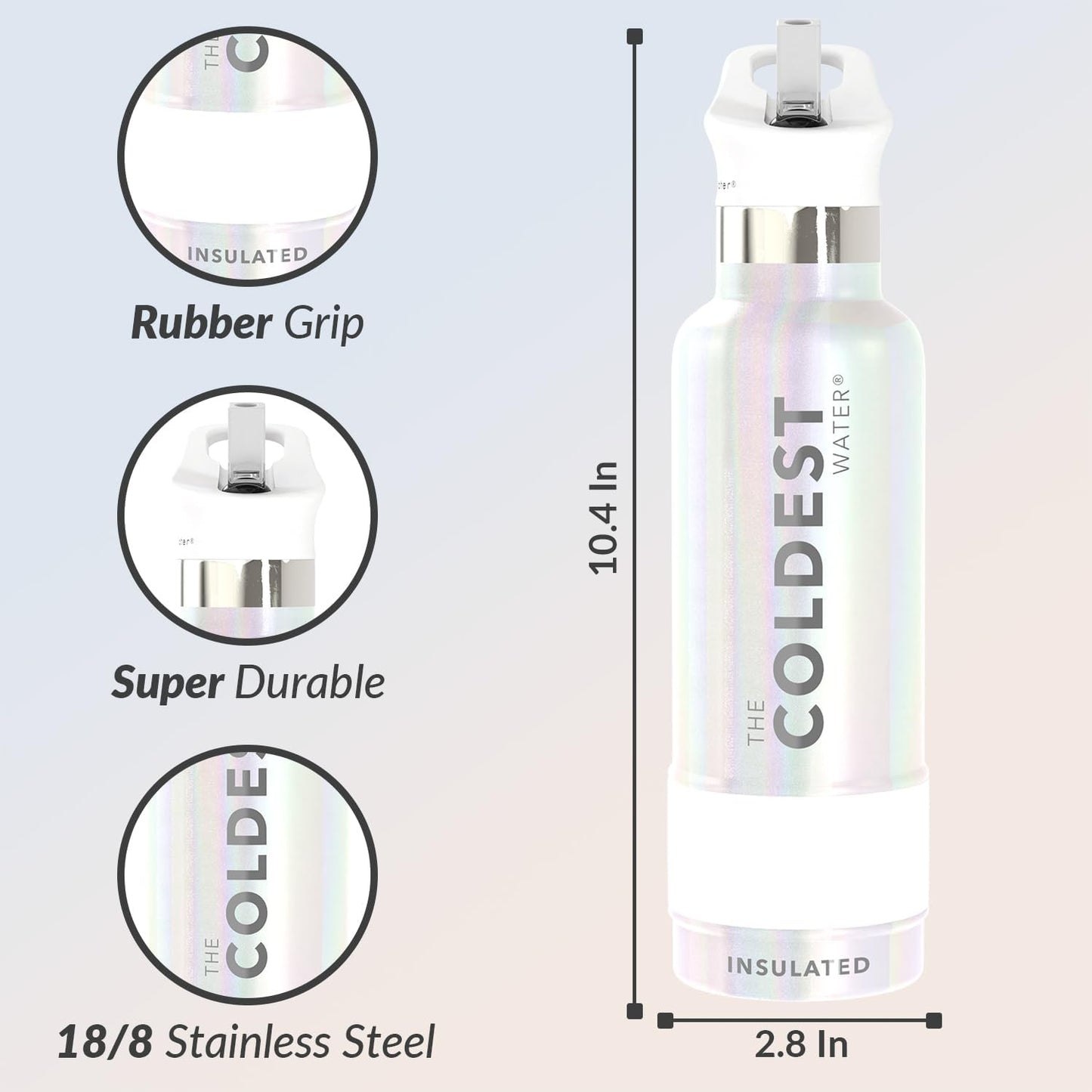 Coldest Insulated Water Bottle with Straw Lid - Stainless Steel Metal Insulated Bottle for Men & Women (Cosmic Ice Glitter, 24 oz)