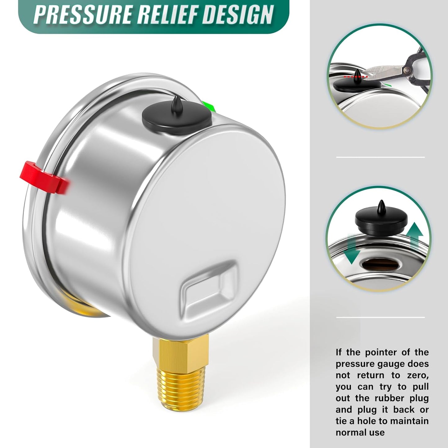 0-15PSI Stainless Steel Glycerin Filled Pressure Gauge 1.5" Black Dial Size, 1/8" NPT Lower Mount, for Tube, Water Pump, Gas, Liquid, Pressure Test (with Range Mark Pointer)