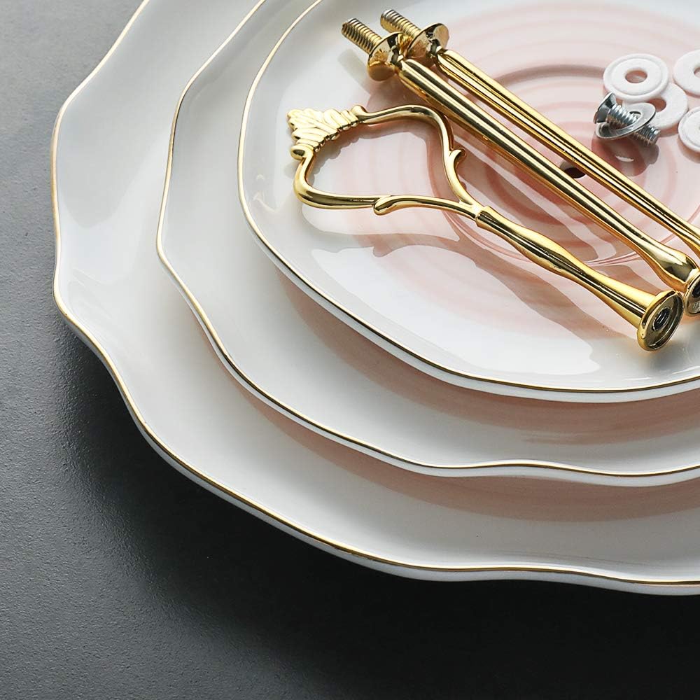 Sweejar 3 Tier Ceramic Cake Stand,Dessert Stand,Cupcake Stand,Tea Party Pastry Serving Platter,Food Display Stand for Tea/Coffee/Birthday/Wedding/Women/Afternoon/Gift - Pink