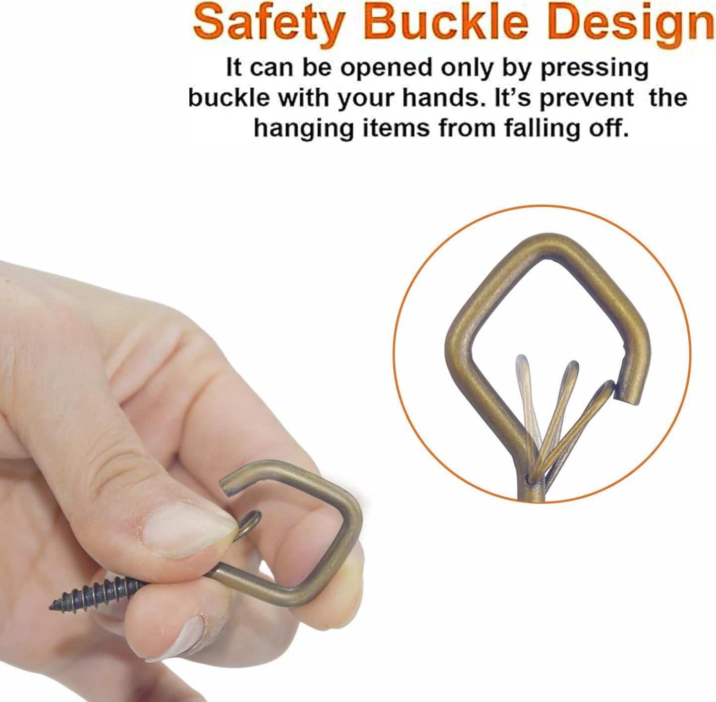35PCS Eye Screw Hooks for Hanging Heavy Duty with Safety Buckle.Metal Ceiling Hooks for Hanging Plants,Cup,Wind Chime,Bird Feeders,String Lights at Indoor&Outdoor,2.36 Inches Bronze