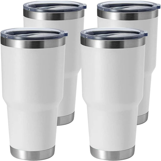 HASLE OUTFITTERS 30oz Stainless Steel Tumbler, Double Wall Vacuum Insulated Travel Mug Tumbler, Durable Insulated Coffee Mug, Gift Box Set (White, 4)