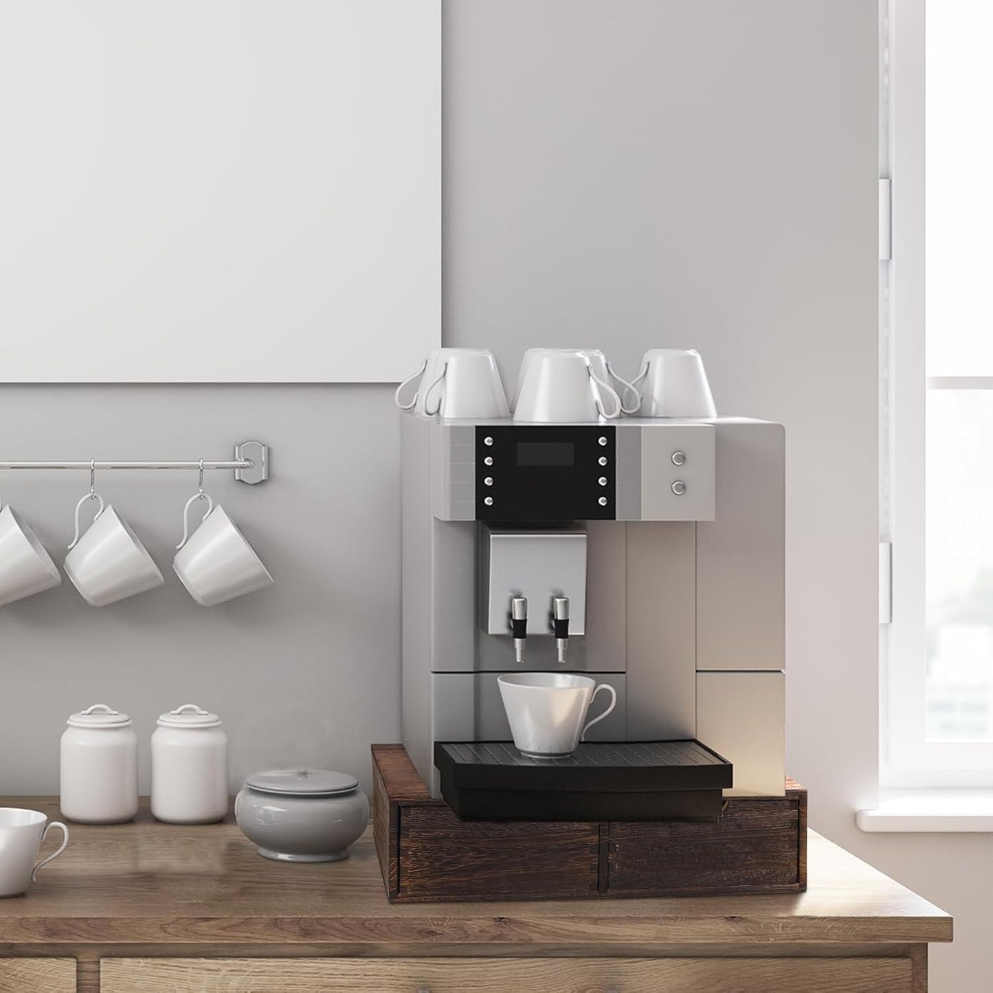 Suzile Coffee Pods Storage Holder Cabinet Vintage Countertop Storage Drawers Wooden Cup Organizer Under Brewe for Home Office Accessories(2 Drawer)