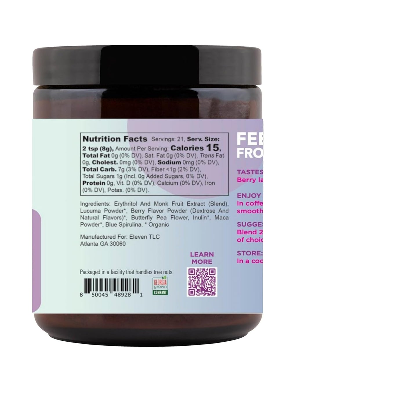 Eleven TLC, Berry Well Superfood Drink Mix, Lattes, Smoothies, Refreshers, Tea, Superfood Berry Antioxidant Support with Blue Butterfly Pea Flower, BlueSpirulina, Maca, Inulin Pre-Biotic, 21 Servings